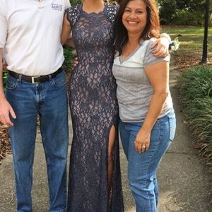 Dark blue lace prom dress